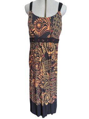 New Directions Womens Black Orange Tribal Print Maxi Dress Sz 16 Beads Sequins